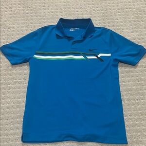 Nike Blue Polo Shirt with Green and White Stripes